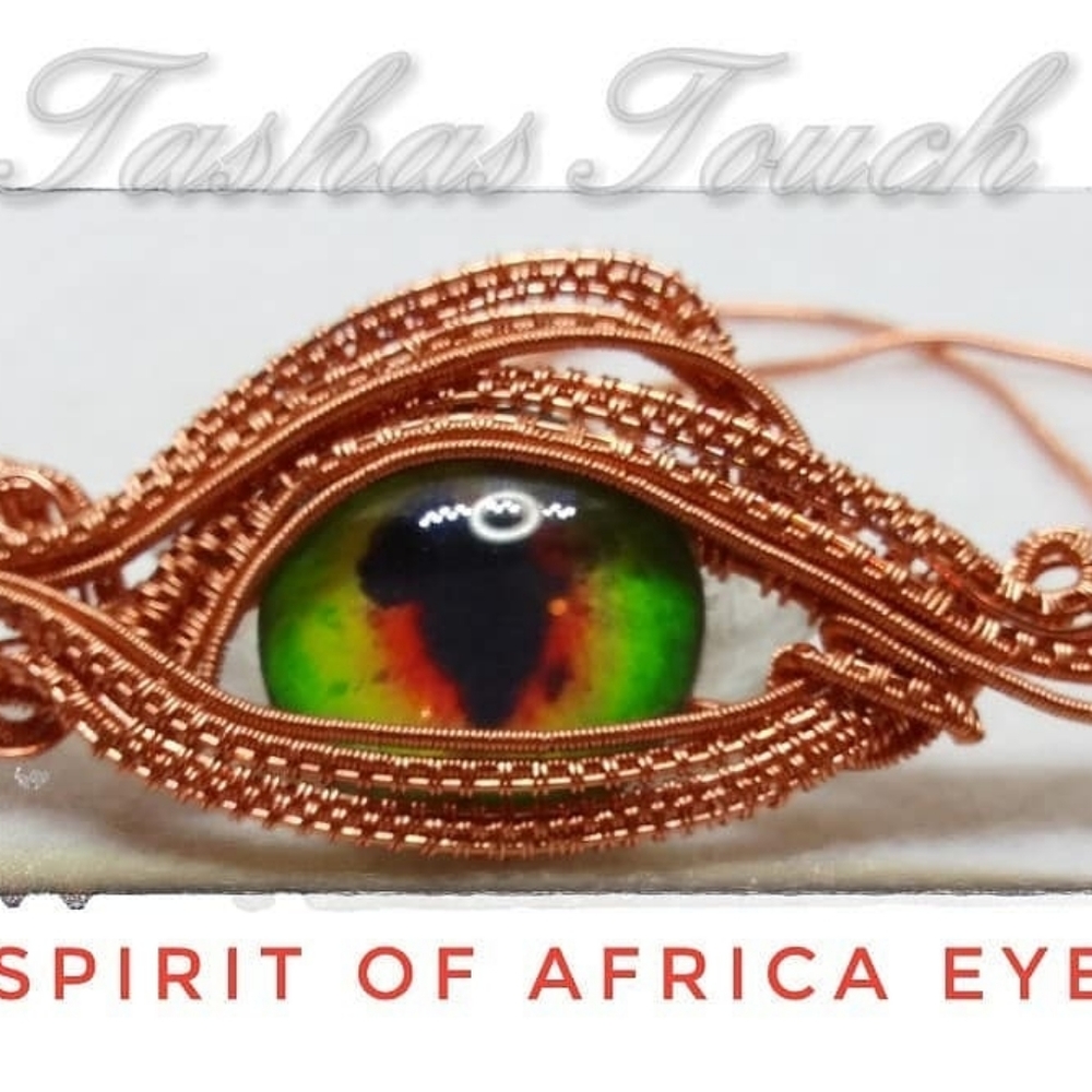 Hand painted wire wrapped eye pendant